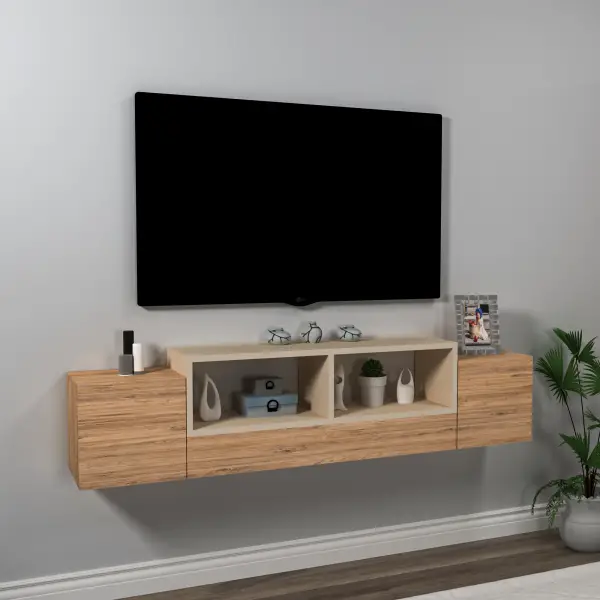 Morica Floating TV Stand - Atlantic Pine & Beige