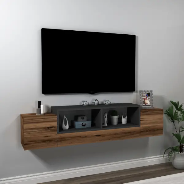 Morica Floating TV Stand - Light Walnut & Anthracite