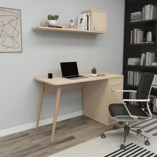 Egros Wooden Leg Desk - Beige