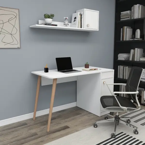 Egros Wooden Leg Desk - White