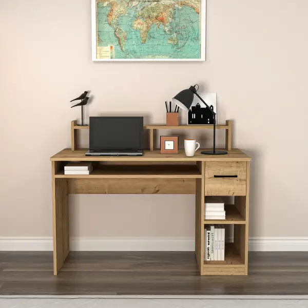 Milanos Computer Desk with Drawer and Shelves - Sapphire Oak