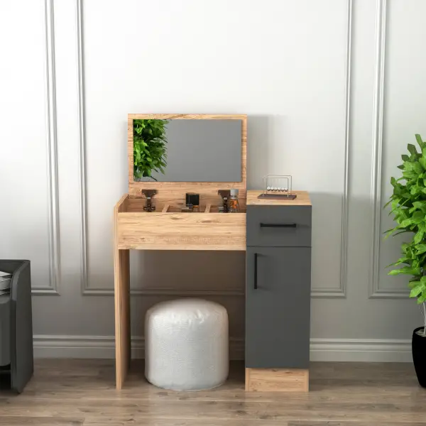 Agnes Makeup Vanity Table with Mirror - Atlantic Pine & Anthracite