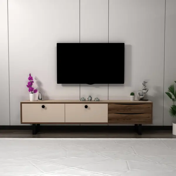 Mosso TV Stand and Media Console - Light Walnut & Beige
