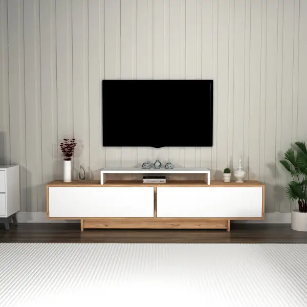 Gaia TV Stand - Atlantic Pine & White