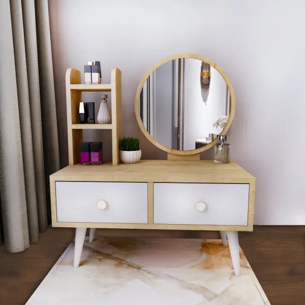 Cindy Makeup Vanity Table - White & Sapphire Oak