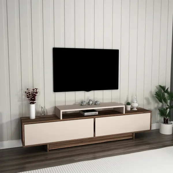 Gaia TV Stand - Light Walnut & Beige