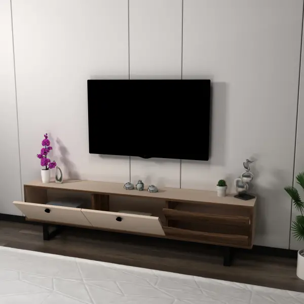 Mosso TV Stand and Media Console - Light Walnut & Beige