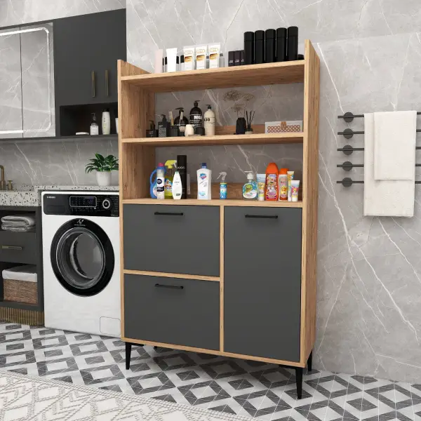 Caleb Multi-Purpose Bathroom Cabinet - Atlantic Pine & Anthracite