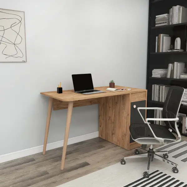 Noya Wooden Leg Desk - Atlantic Pine & Anthracite
