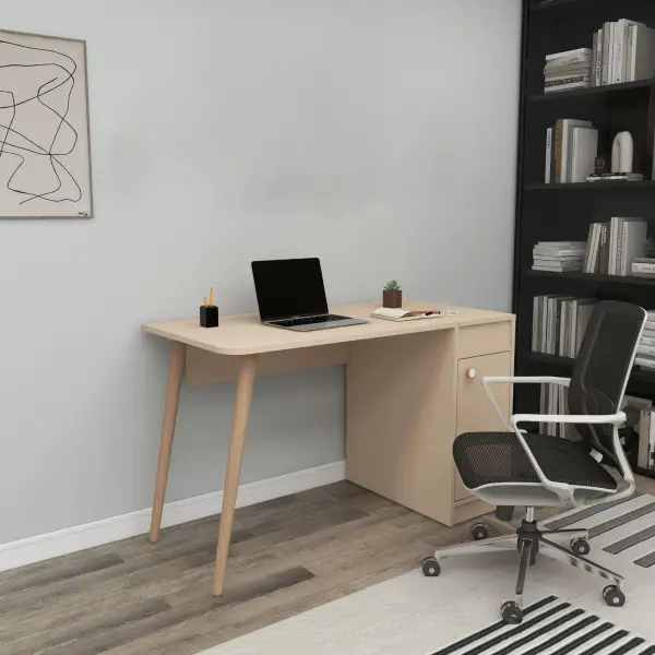 Noya Wooden Leg Desk - Beige