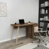 Noya Wooden Leg Desk - Light Walnut & Beige
