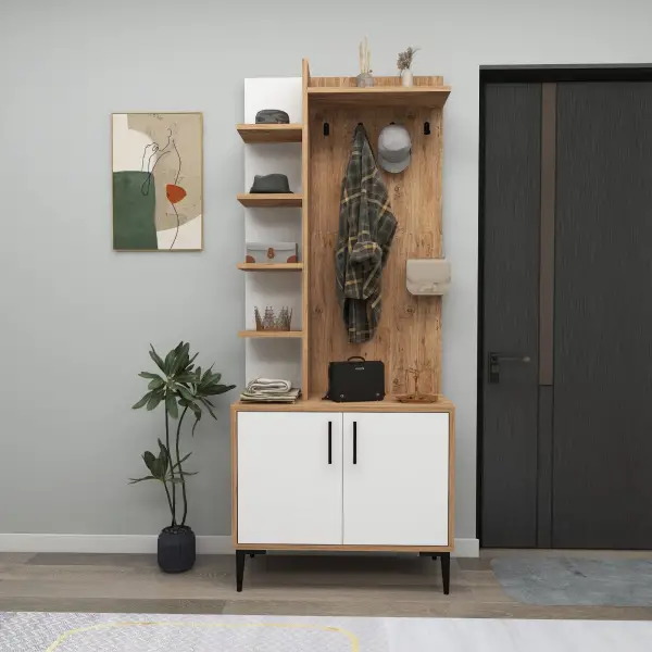 Lefteris Hallway Coat Rack with Shelves - Atlantic Pine & White