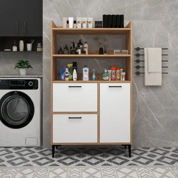 Caleb Multi-Purpose Bathroom Cabinet - Atlantic Pine & White