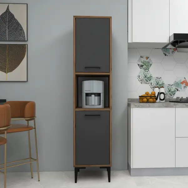 Dale Multi-Purpose Kitchen Cabinet - Light Walnut & Anthracite