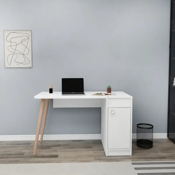 Noya Wooden Leg Desk - White