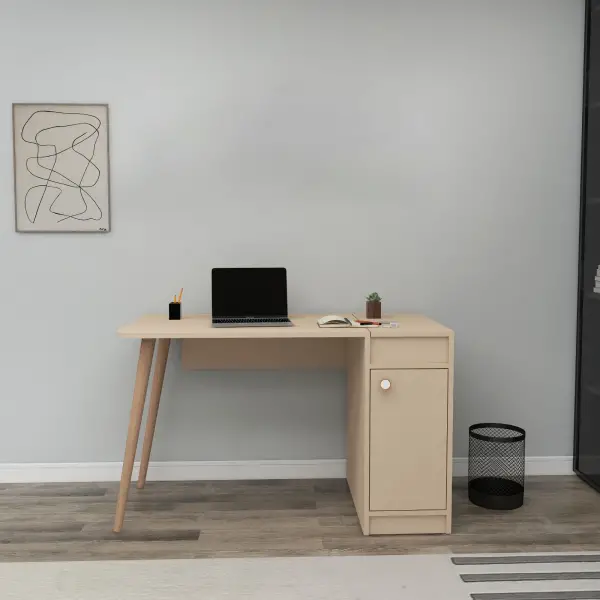 Noya Wooden Leg Desk - Beige