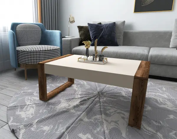 Robert Coffee Table - Light Walnut & Beige