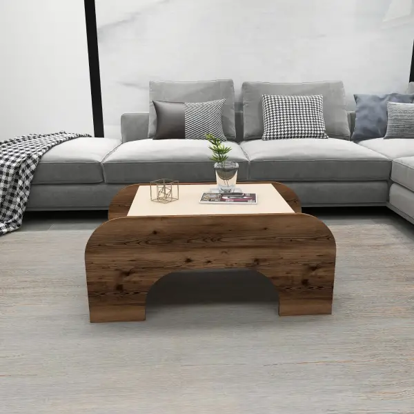 Tresa Coffee Table - Light Walnut & Beige