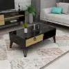 Oslo Coffee Table - Sapphire Oak & Black Marble Pattern