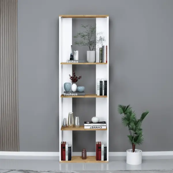 Alis Bookcase with Metal Frame - Sapphire Oak & White