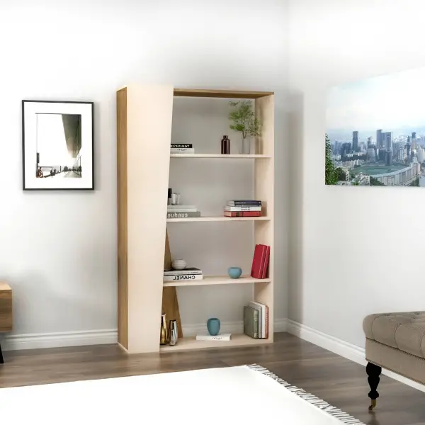 Clara Bookcase - Light Walnut & Beige