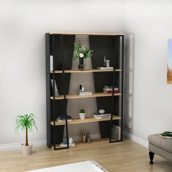 Lissa Iron Leg Bookcase - Sapphire Oak & Black