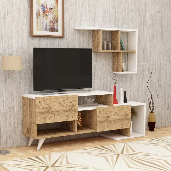 Pilmin TV Stand and Entertainment Center - White & Atlantic Pine