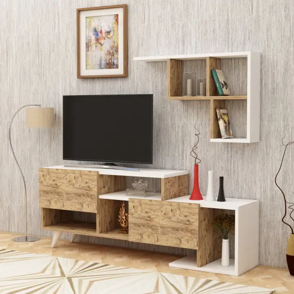 Pilmin TV Stand and Entertainment Center - White & Atlantic Pine