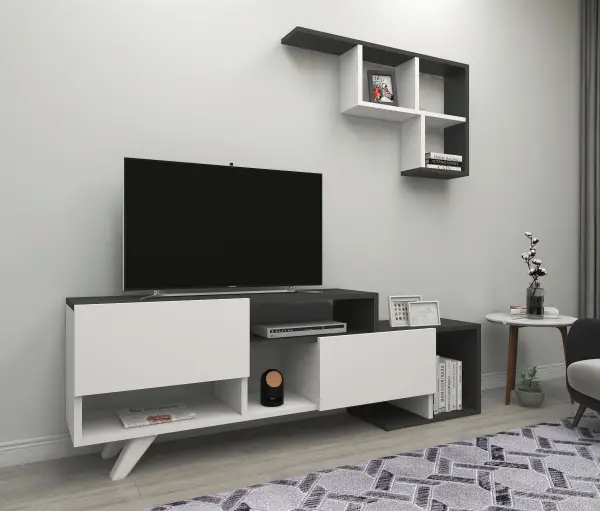 Pilmin TV Stand and Entertainment Center - White & Anthracite