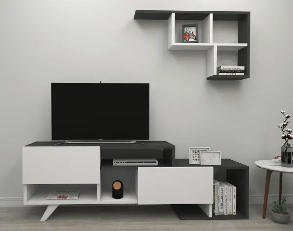 Pilmin TV Stand and Entertainment Center - White & Anthracite