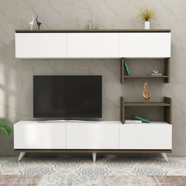Tsar TV Stand - White & Light Walnut