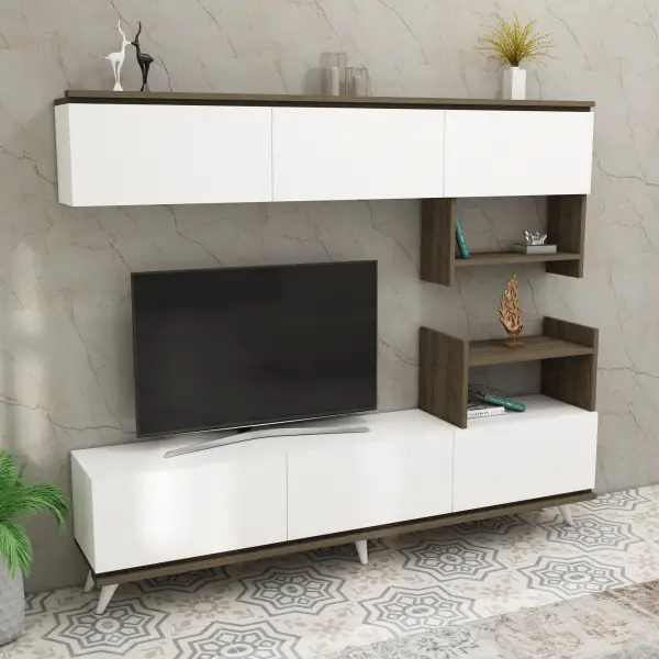 Tsar TV Stand - White & Light Walnut