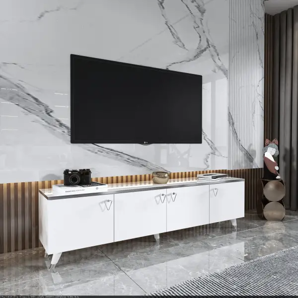 Raine 180 TV Stand - White Silver 