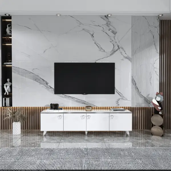 Raine 180 TV Stand - White Silver 