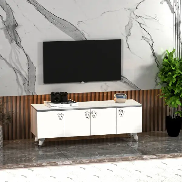 Raine 120 TV Stand - White Silver